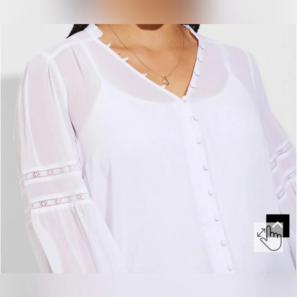 Torrid Chiffon Ruffle Collar Eyelet Embroidered Blouse size 5 - Picture 2 of 4